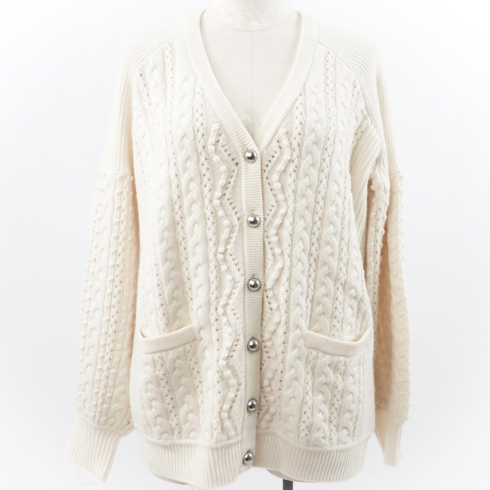 NWT M Cashmere Cable Cardigan Sweater Cream White - Picture 6 of 15